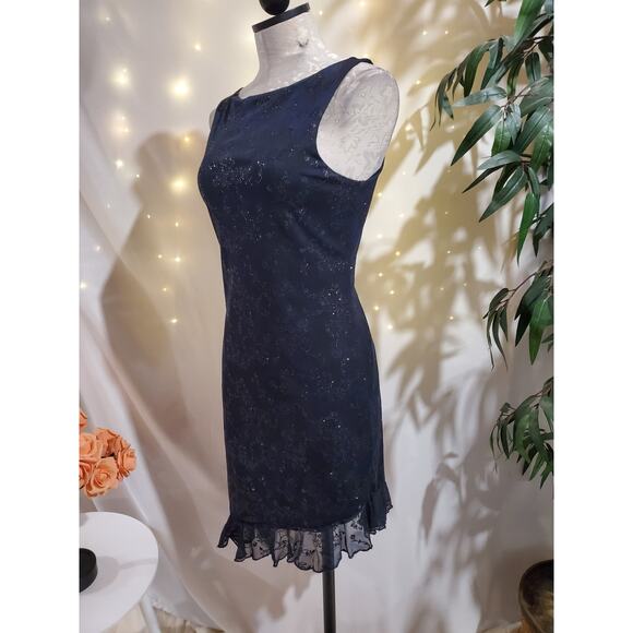 Vtg City Triangles 90s Floral Sparkle Asymmetrical Ruffle Dress Size M w/Scarf - Picture 6 of 16